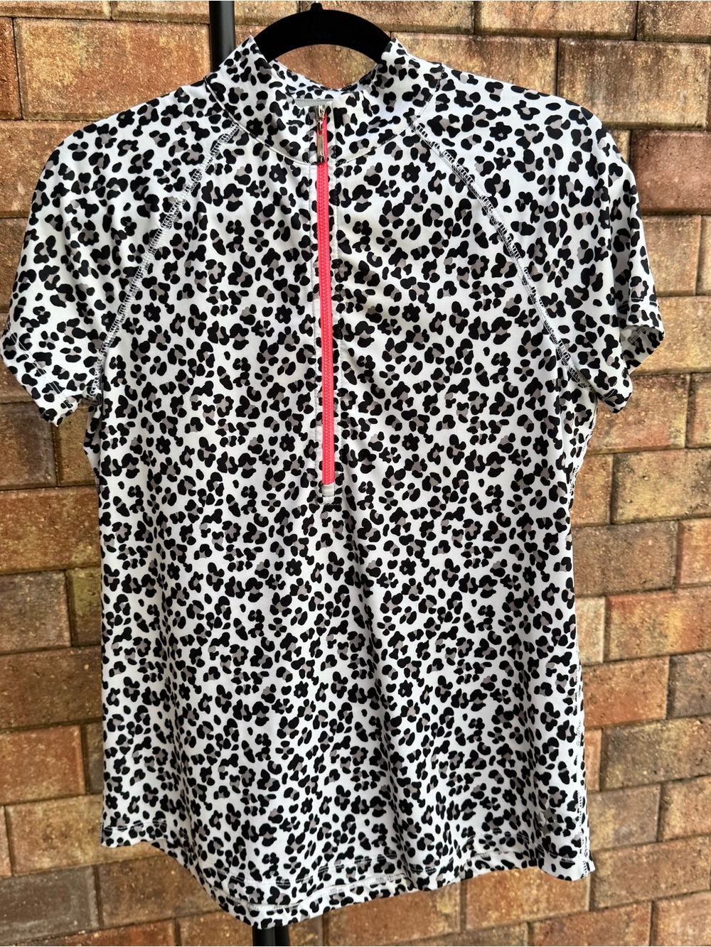 JoFit Black And White Leopard Print Short Sleeve Golf Polo Shirt